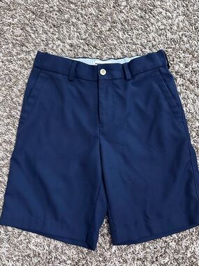 Peter Millar Navy Flat-Front Performance Shorts